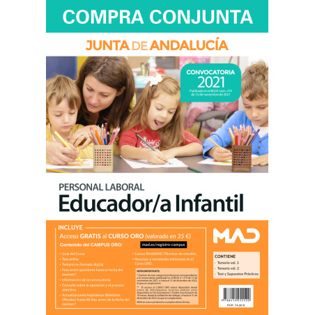 Compra Conjunta Educador/a Infantil (Personal Laboral) de la Junta de Andalucía. Incluye temarios volúmenes 1 y 2  test y supues