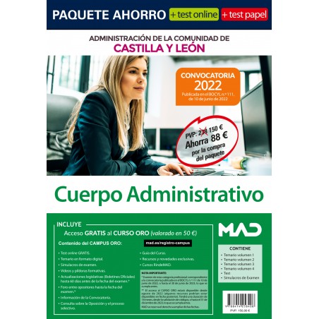 Paquete Ahorro + Test PAPEL + Test ONLINE Cuerpo Administrativo