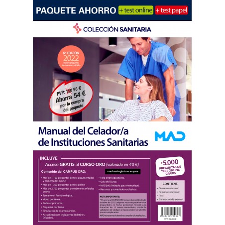 Paquete Ahorro + Test PAPEL + Test ONLINE Manual del Celador/a de Instituciones sanitarias