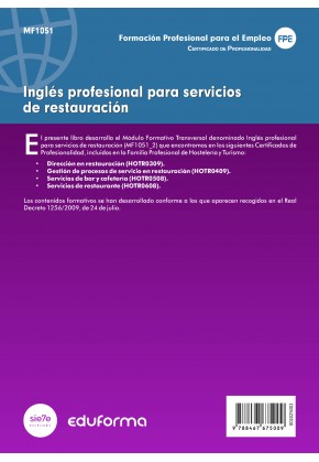 MF1051 (Transversal) Inglés profesional para servicios de restauración