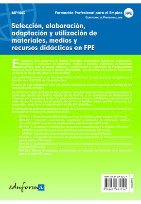 MF1443: Selección, elaboración, adaptación y utilización de materiales, medios y recursos didácticos en formación profesional pa