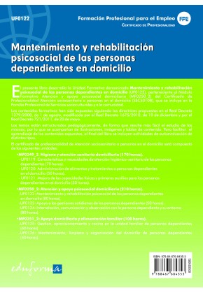 UF0122 Mantenimiento y rehabilitación psicosocial de las personas dependientes en domicilio