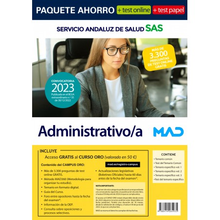 Paquete Ahorro Test PAPEL + Test ONLINE Administrativo/a. Compra anticipada