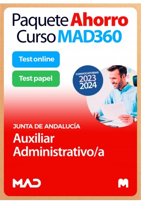 Paquete Ahorro Curso MAD360 + Test PAPEL y ONLINE Auxiliar Administrativo/a