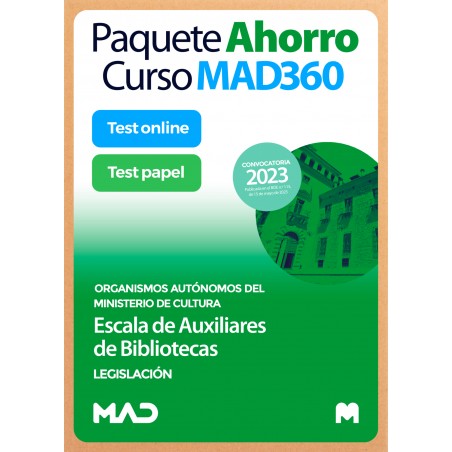 Paquete Ahorro Curso MAD360 + Libros PAPEL Escala de Auxiliares de Bibliotecas