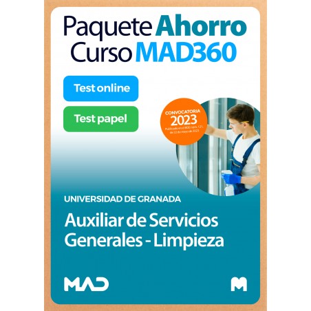 Paquete Ahorro Curso MAD360 + Test PAPEL y ONLINE Auxiliar de Servicios Generales - Limpieza. Compra anticipada