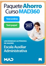 Paquete Ahorro Curso MAD360 + Test PAPEL y ONLINE Escala Auxiliar Administrativa