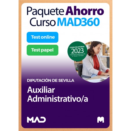 Paquete Ahorro Curso MAD360 + Test PAPEL y ONLINE Auxiliar Administrativo/a