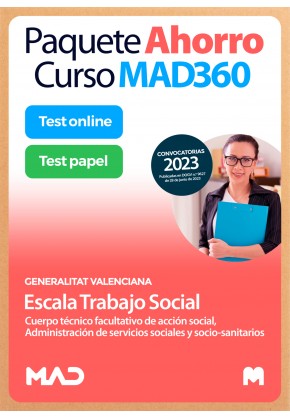 Paquete Ahorro Curso MAD360 + Test PAPEL y ONLINE Escala Trabajo Social