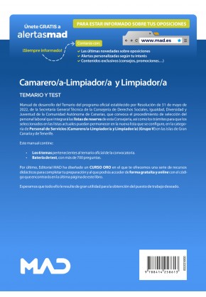 Personal de Servicios Camarero/a-Limpiador/a y Limpiador/a (Grupo V Personal Laboral). Islas de Gran Canaria y Tenerife