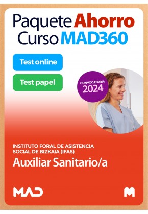 Paquete Ahorro Curso MAD360 + Test PAPEL y ONLINE Auxiliar Sanitario/a