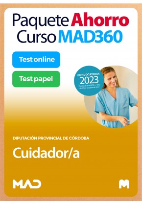 Paquete Ahorro Curso MAD360 + Test PAPEL y ONLINE Cuidador/a
