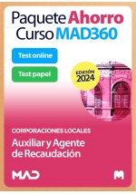 Paquete Ahorro Curso MAD360 + Test PAPEL y ONLINE Auxiliar y Agente de Recaudación
