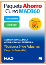 Paquete Ahorro Curso MAD360 + Test PAPEL y ONLINE Técnico/a 2º de Aduanas (Grupo Profesional IV)