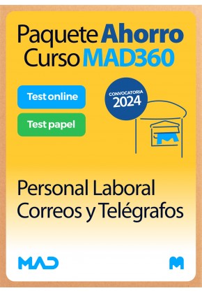 Paquete Ahorro Curso MAD360 + Test PAPEL y ONLINE Personal Laboral de Correos. Compra anticipada