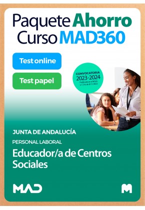 Paquete Ahorro Curso MAD360 + Test PAPEL y ONLINE Educador/a Centros Sociales (Personal Laboral)