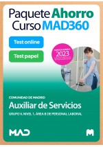 Paquete Ahorro Curso MAD360 + Test PAPEL y ONLINE Personal Auxiliar de Servicios (Grupo V, Nivel 1, Área B)