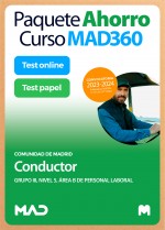 Paquete Ahorro Curso MAD360 + Test PAPEL y ONLINE Conductor (Grupo III, Nivel 5, Área B de Personal Laboral)