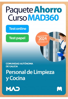 Paquete Ahorro Curso MAD360 + Test PAPEL y ONLINE Personal de Limpieza y Cocina