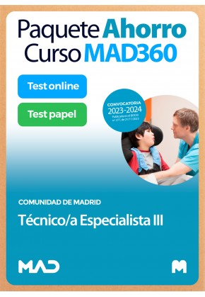 Paquete Ahorro Curso MAD360 + Test PAPEL y ONLINE Técnico Especialista III (Grupo III)
