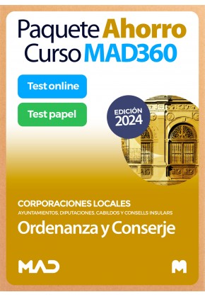 Paquete Ahorro Curso MAD360 + Test PAPEL y ONLINE Ordenanza y Conserje de Corporaciones Locales