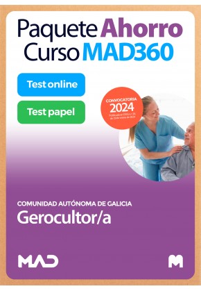 Paquete Ahorro Curso MAD360 + Test PAPEL y ONLINE Escala de Gerocultor/a