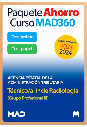 Paquete Ahorro Curso MAD360 + Test PAPEL y ONLINE Técnico/a 1º de Radiología (Grupo Profesional III)