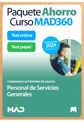 Paquete Ahorro Curso MAD360 + Test PAPEL y ONLINE Escala de Personal de Servicios Generales (PSX)