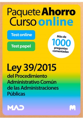 Paquete Ahorro Test comentados+Curso online Ley 39/2015, de 1 de octubre, Procedimiento Administrativo Común