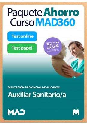 Paquete Ahorro Curso MAD360 + Test PAPEL y ONLINE Auxiliar Sanitario/a