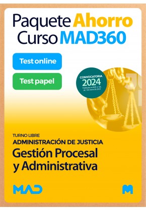 Paquete Ahorro Curso MAD360 + Test PAPEL y ONLINE Cuerpo de Gestión Procesal y Administrativa (turno libre)