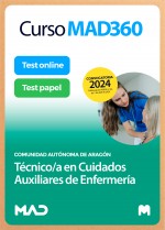 Compra anticipada Curso MAD360 Oposiciones Técnico/a en Cuidados Auxiliares de Enfermería Aragón + Temario Papel + Test Papel y 
