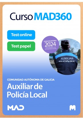 Curso MAD360 Oposiciones Auxiliar de la Policía Local + Temario Papel + Test Papel y Online