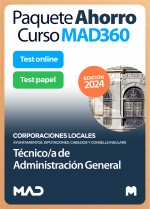 Paquete Ahorro Curso MAD360 + Test PAPEL y ONLINE Técnico/a de Administración General Corporaciones Locales.