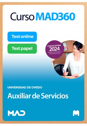 Curso MAD360 Oposiciones Auxiliar de Servicios + Temario Papel + Test Papel y Online