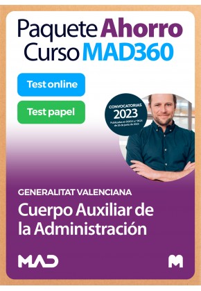 Paquete Ahorro Curso MAD360 + Test PAPEL y ONLINE Cuerpo Auxiliar de la Administración