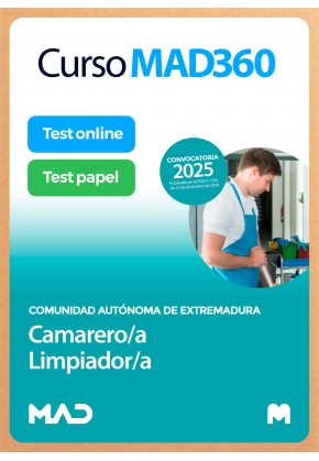 Curso MAD360 Camarero/a-Limpiador/a (Personal Laboral Grupo V) Comunidad Autónoma de Extremadura + Libros Papel