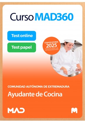 Curso MAD360 Ayudante de Cocina (Personal Laboral Grupo V)  Comunidad Autónoma de Extremadura + Libros Papel