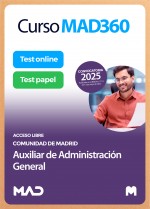 Curso MAD360 Auxiliar (acceso libre) de Administración General Comunidad de Madrid + Libros Papel