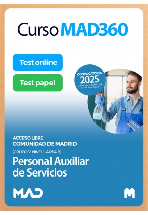 Curso MAD360 Personal Auxiliar de Servicios (Grupo V, Nivel 1, Área B) Comunidad de Madrid + Libros Papel